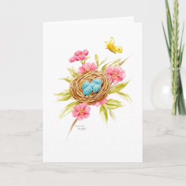 Mother's Day Bird Nest Flowering Branch Blessings Card (Front)