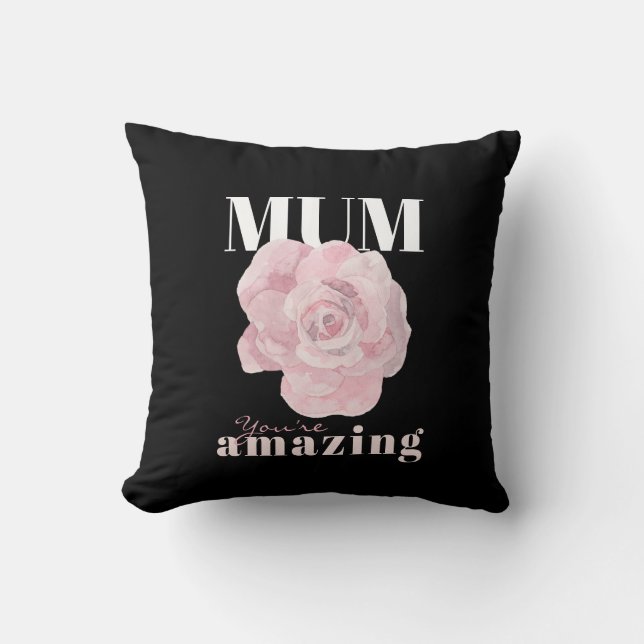 Mother's Day Black Pink Floral Cushion (Front)