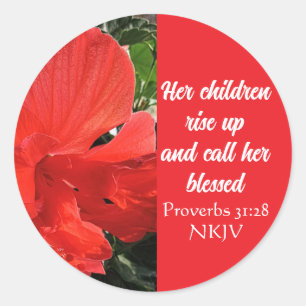 Mother's Day Blessed Bible Verse Orange Flower red Classic Round Sticker