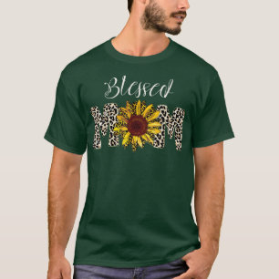 Mothers day Blessed Mum Leopard Sunflower T-Shirt