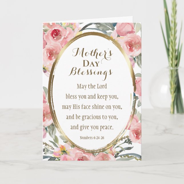 Mother's Day Blessings Bible Verse Elegant Floral Card (Front)