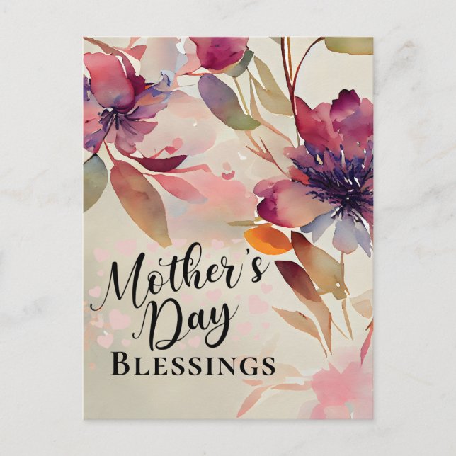 Mother's Day Blessings Floral Watercolor Bible Postcard (Front)