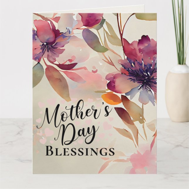 Mother's Day Blessings Floral Watercolor Card (Front)