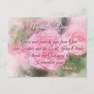 Mother's Day Blessings Philippians 1:2-3 Pink Rose Postcard