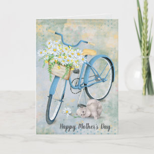 Mother's Day Blue Bike and Cat Card