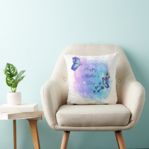 Mother's Day Blue Butterfly Floral  Cushion