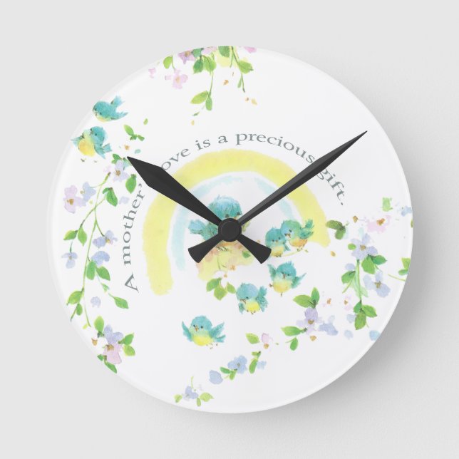 Mother's Day Blue Love Birds Round Clock (Front)