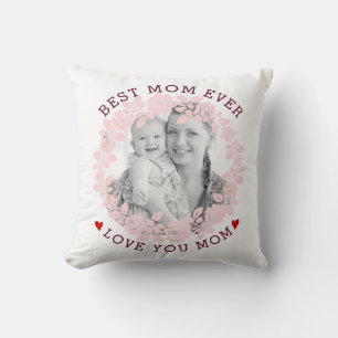 Mothers Day blush, burgundy rose wreath photo Cushion