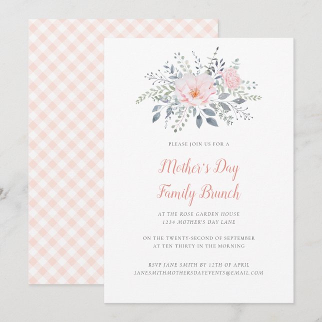 Mother's Day Blush Floral Invitation (Front/Back)