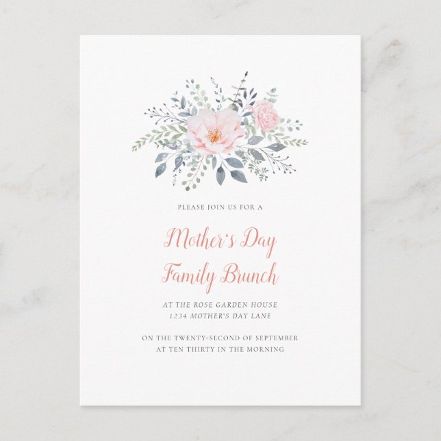 Mother's Day Blush Floral Invitation Postcard (Front)