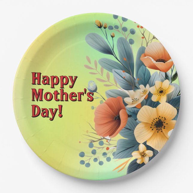 Mother's Day Boho Flowers Clipart-61983 Keychain Paper Plate (Front)