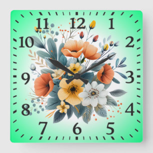 Mother's Day Boho Flowers Clipart-61983 Square Wall Clock