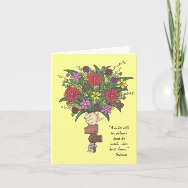 Mother's Day Bouquet Flowers Little Hands Mum Card (Front)