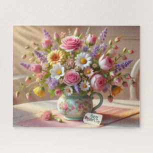 Mother's Day Bouquet Gift Pastel Floral Vase Jigsaw Puzzle