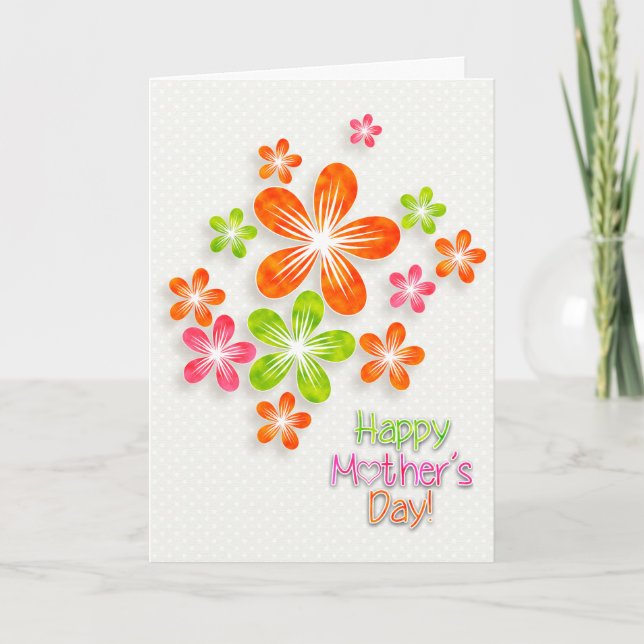 Mother's Day - Bright Fun Flowers & Hearts Card (Front)