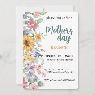 Mother's Day Brunch blush Floral Sunflower Invitation