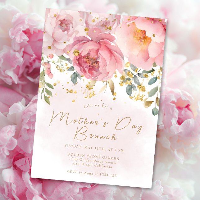 Mother's Day Brunch |  Blush Pink Floral Gold Invitation (Creator Uploaded)
