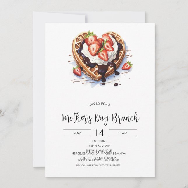 Mother's Day Brunch Breakfast Waffles Invitation (Front)