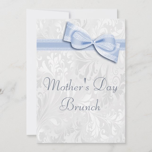 Mother's Day Brunch Damask and Faux Bow Invitation (Front)
