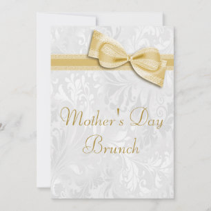 Mother's Day Brunch Damask and Faux Bow Invitation