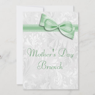 Mother's Day Brunch Damask and Faux Bow Invitation