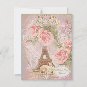 Mother's Day Brunch Eiffel Tower Pink Floral Invitation