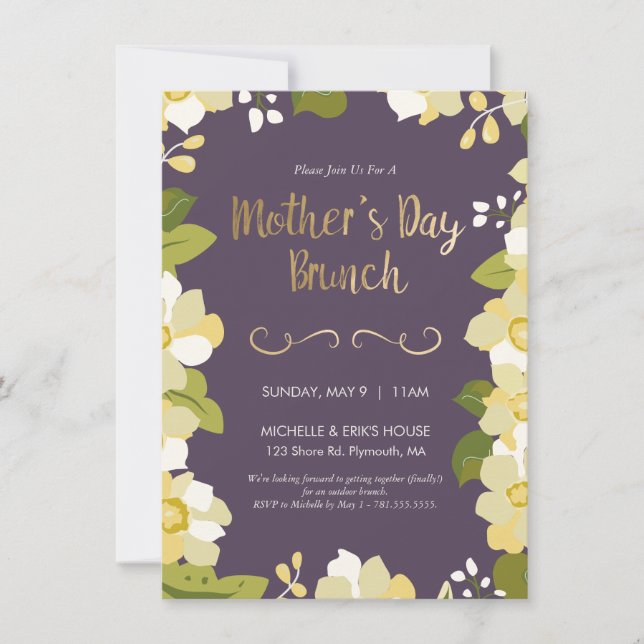 Mother's Day Brunch - Elegant Floral Invitation (Front)