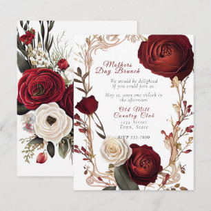 Mother's Day Brunch Elegant Red White Roses  Invitation
