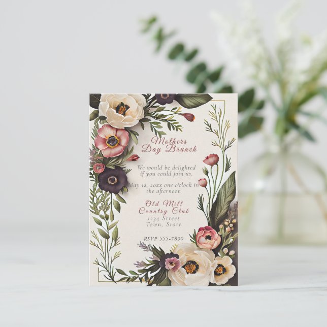 Mother's Day Brunch Elegant Watercolor Flowers Invitation (Standing Front)