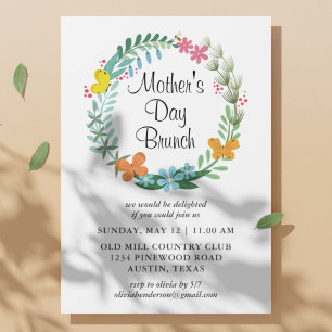 Mother's Day Brunch Floral Garland Wreath  Invitation