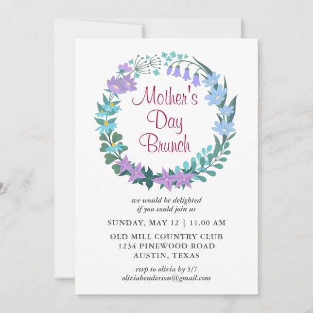 Mother's Day Brunch Floral Garland Wreath  Invitation (Front)