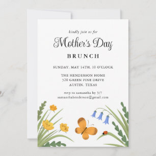 Mother's Day Brunch Floral Ladybug Butterfly Invitation