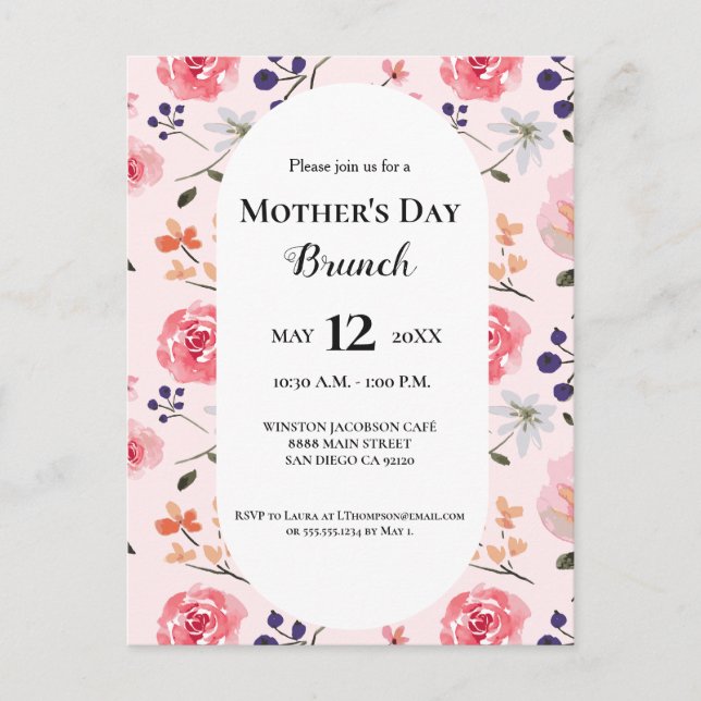 Mother's day brunch floral pink custom postcard (Front)