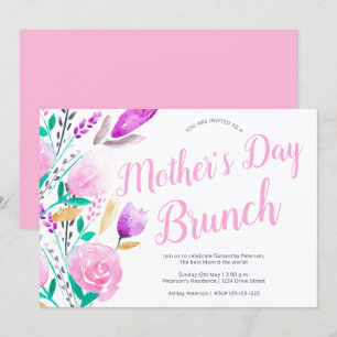 Mother's day brunch floral watercolor pink invitation