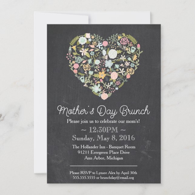 Mother's Day Brunch Invitation, Floral Chalkboard Invitation (Front)