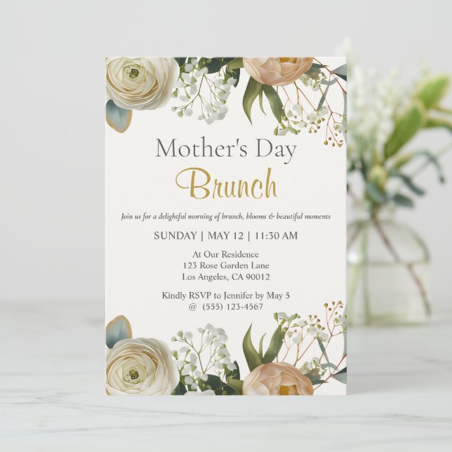 Mother's Day Brunch Invitation Floral Elegant (Standing Front)