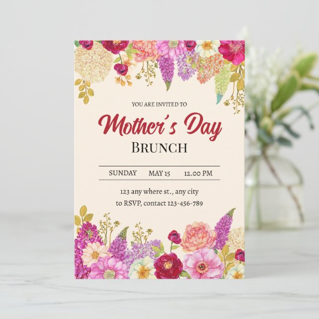 Mothers Day Brunch Invitation, Floral Mother's day Invitation (Standing Front)