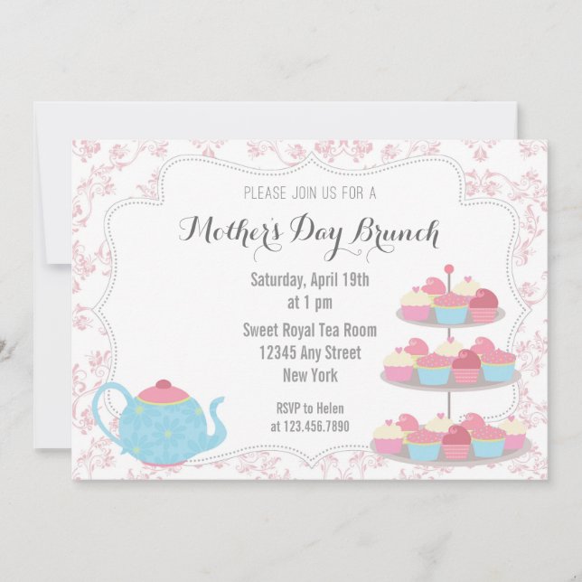Mother's Day Brunch Invitation Floral Pink (Front)