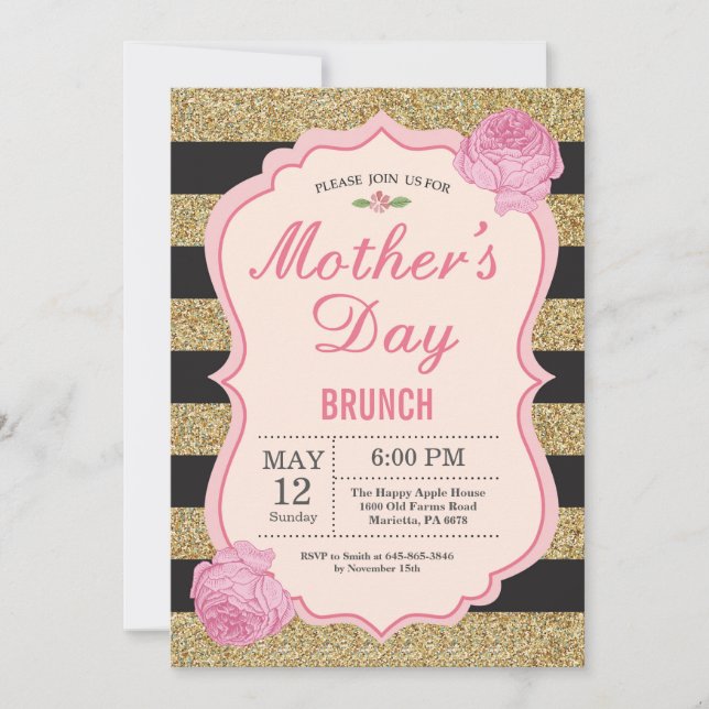 Mothers Day Brunch Invitation Pink Floral Flower (Front)