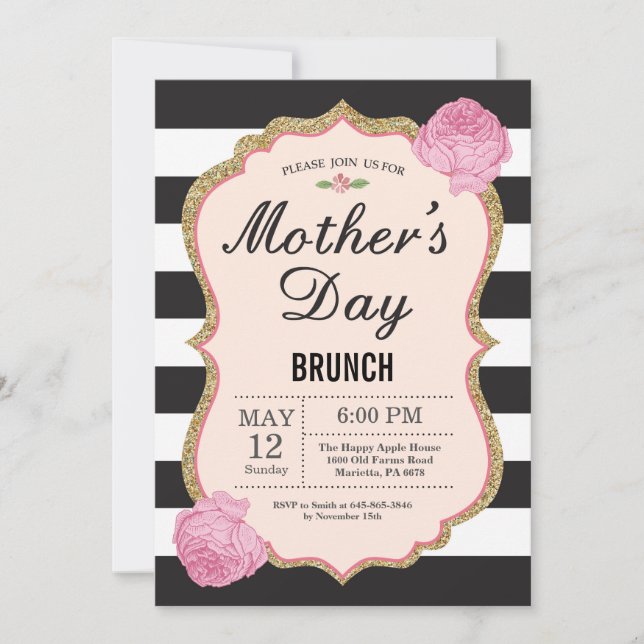 Mothers Day Brunch Invitation Pink Floral Flower (Front)