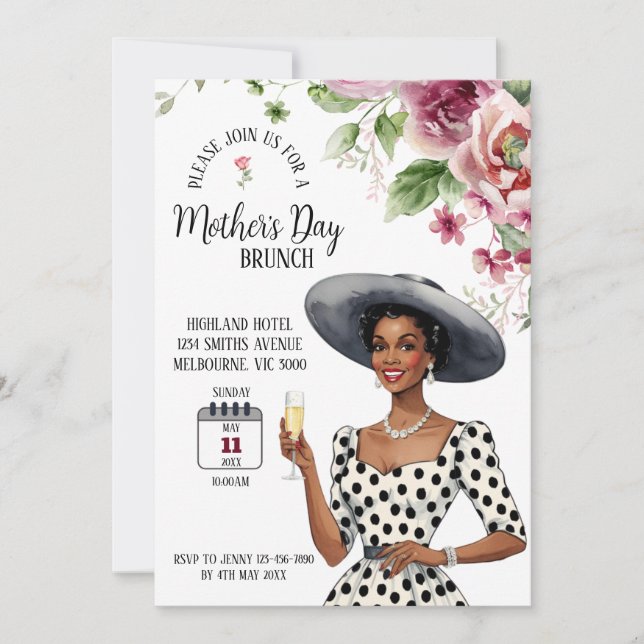 Mother's Day Brunch Invitation - Stylish Lady (Front)