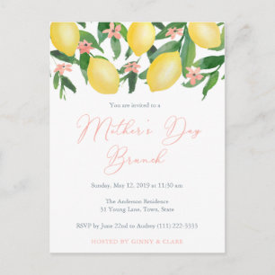 Mother's Day Brunch Invites, Lemons & Pink Accents Postcard