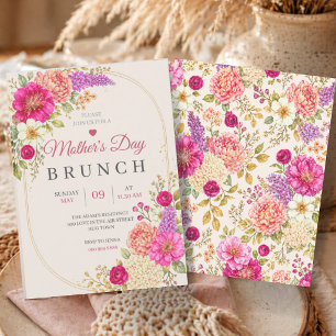 Mother's Day Brunch Lunch Pink Flowers Floral Invitation