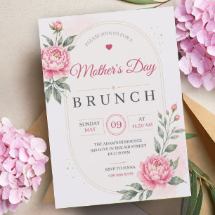 Mother's Day Brunch   Lunch Pink Flowers Floral Invitation
