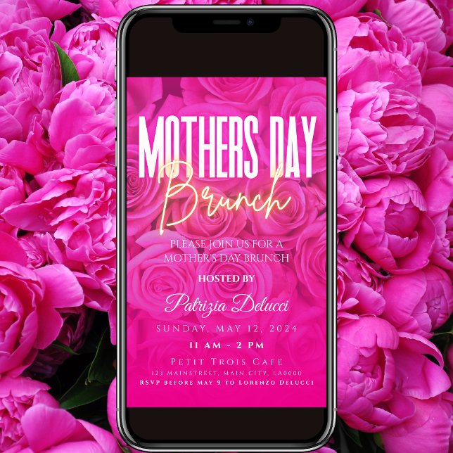 Mother's Day Brunch Neon Pink Rose Invitation (Creator Uploaded)