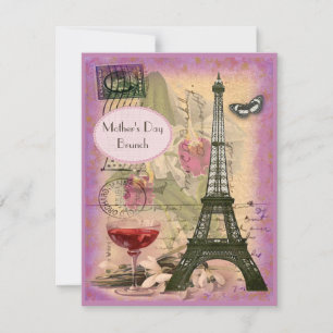 Mother's Day Brunch Paris Eiffel Tower & Red Wine Invitation