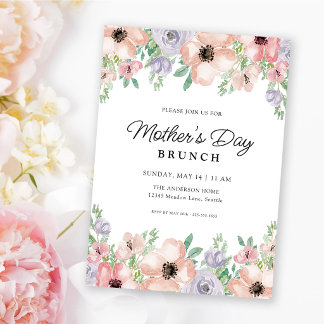 Mother's Day Brunch Pastel Watercolor Floral  Invitation