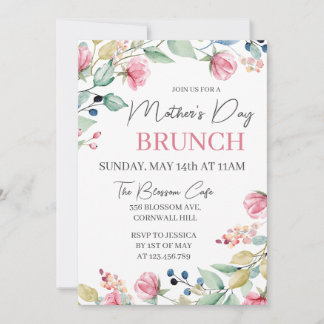 Mother's Day Brunch Pink Floral Greenery Invitation