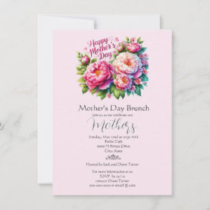  Mother's Day Brunch Pink Floral Holiday  Invitation