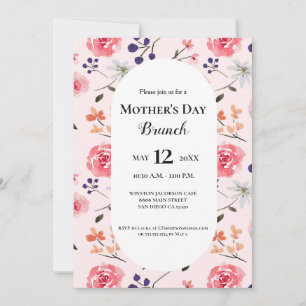 Mother's day Brunch Pink Peonies Floral Custom Invitation